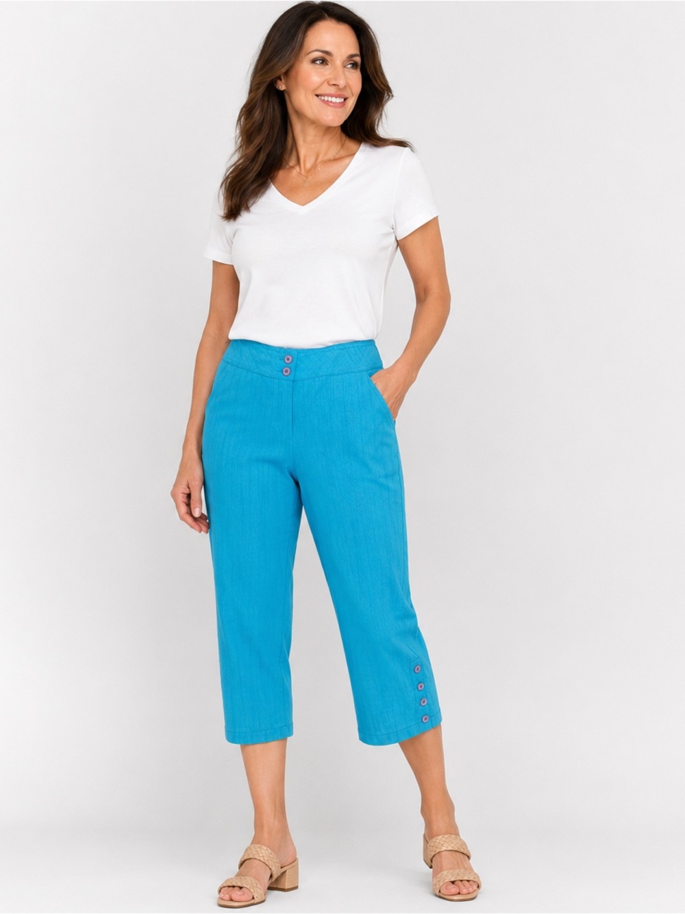 Fashion Breeze Turquoise Crop Pants Size 4 & 6 NWT Stretch Pull On Capris
